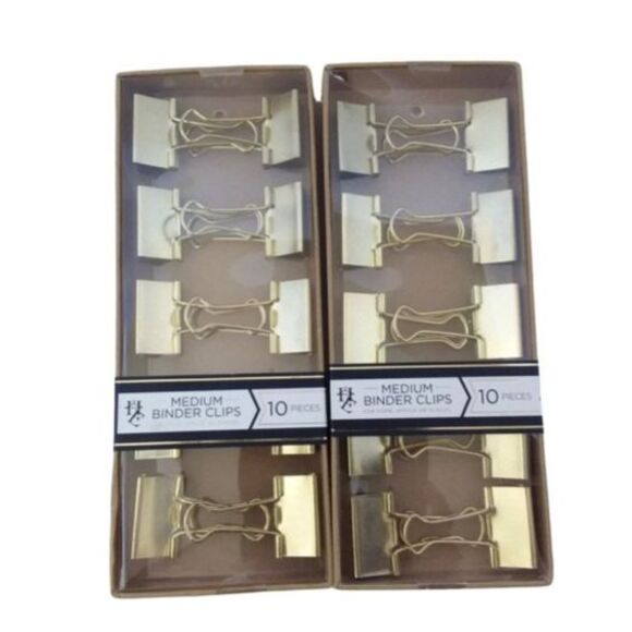 HE Binder Clips Medium Gold-tone 20 Piece Hold Everything - Picture 1 of 4